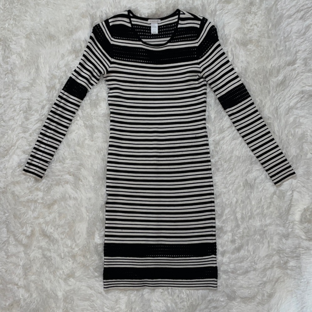 Cache Striped Black & White Bodycon Dress Medium